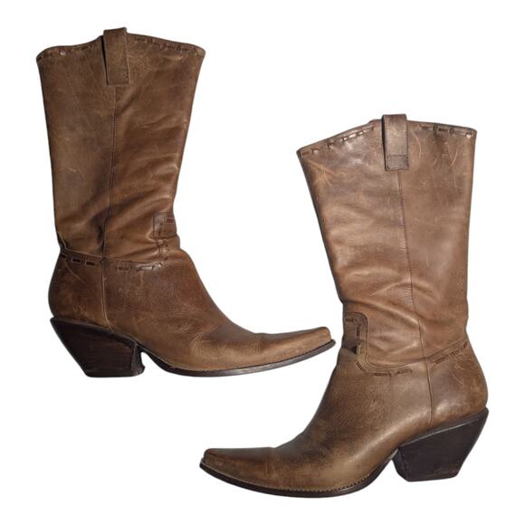 Vtg Y2K BCBGirls Taupe Brown Leather Pointed Toe Cuban Heel Western Boots Sz 8.5 - Picture 1 of 7